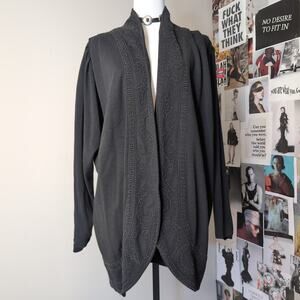 Black Embroidered Open Front Boho Cardigan